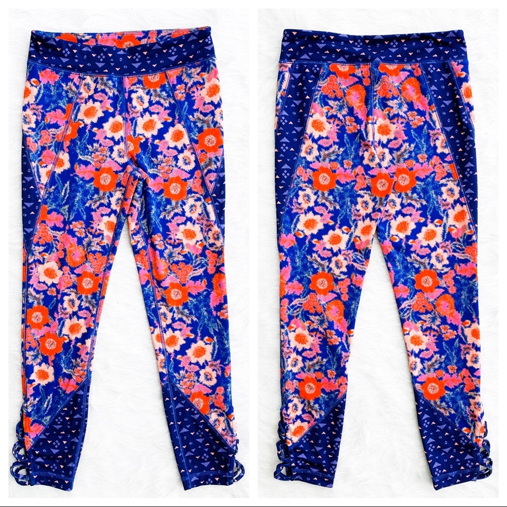 LUCKY LOTUS Floral Color Block Cut Out Leggings S